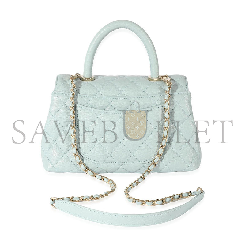 Ch**el quilted caviar small coco top handle light gold hardware 410035 (23*14*10cm)